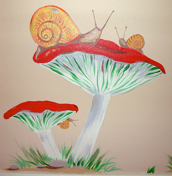 Hand-painted Mural "African Safari" - Mushrooms and Snails