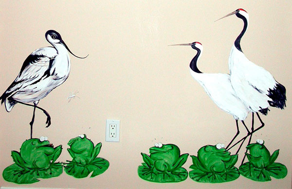 Hand-painted Mural "African Safari" - Cranes