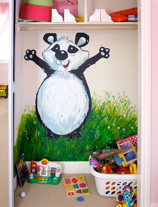 Hand-painted Mural "Tea Time" - Panda in the Closet