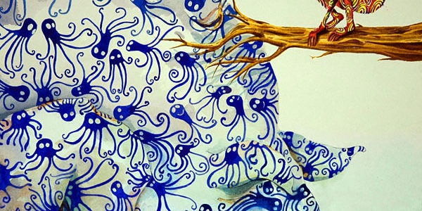 A sea of squid the monkey made upon the giant snow