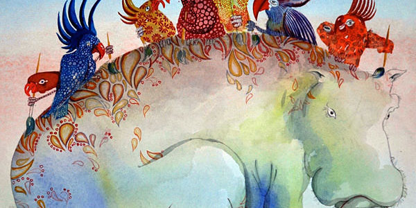 Hipo had parrots on his back to paint their paisley art