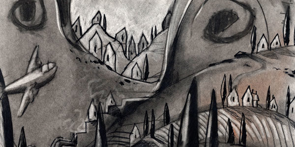 Charcoal Drawing "ITALIAN VILLAGE"