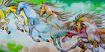 Acrylic Painting "HORSES IN FOG"